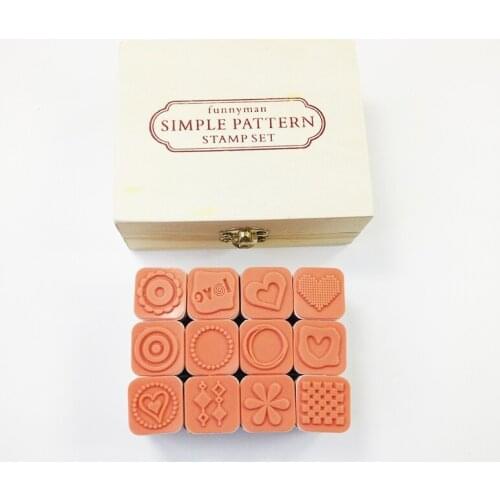 4 Set/pack Simple Pattern Stamp Wood Stamp Set With Wooden Box Clear Stamps Wholesale