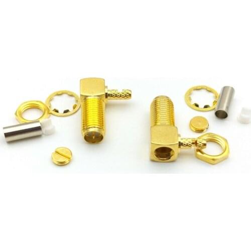 500pcs brass RP SMA female Jack male pin right angle Crimp for RG174 RG316 cable New
