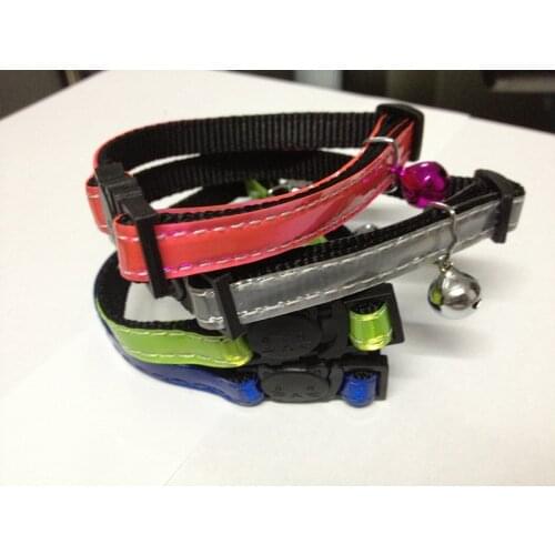 Free shipping pet cat reflective safety collar breakaway buckle with bell factory price four colors