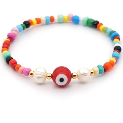 GO2BOHO Lucky Evil Eye Bracelets Women Bracelet Real Pearl Colorful Beads Wild Stretch String Pulseras Mujer Boho Jewelry