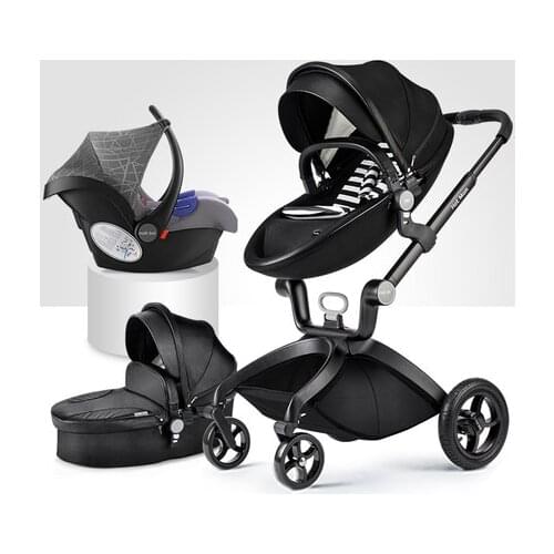 Brand Baby Strollers 3 in 1 Baby Car Folding Light Baby Stroller with Car Seat and Baby Bassinet Leather