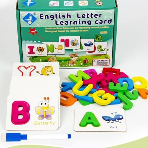 Montessori Wooden Spell Word Puzzle Game English Alphabet Letters Matching Cards Educational Toys Cognition Puzzle Jigsaw Toy