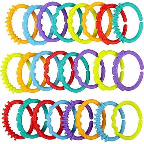 24Pcs Baby teether toys baby rattle colorful rainbow rings crib bed stroller hanging decoration educational link toys for kids