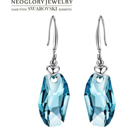 Neoglory Austria Crystal Long Earrings Classic Blue Geometric Stylish Elegant Trendy Lady For Wholesale Holiday Gift