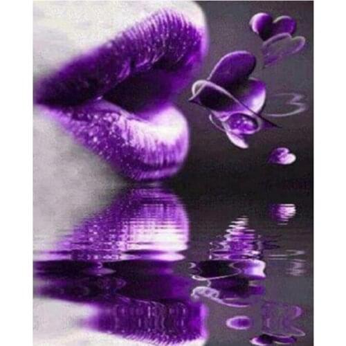 Home Furnishing Full Square Drill 5D DIY Diamond Painting"Purple Lips Butterfly" 3D Embroidery Cross Stitch Mosaic Home Decor