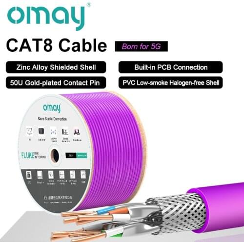 RJ45 CAT8 SHIELDED CABLE 40Gbps 2000MHz S/FTP 22AWG 4PR OXYGEN-FREE COPPER LSZH ANSI/TIA 568C.2-1& ISO/IEC TR 11801 OMAY