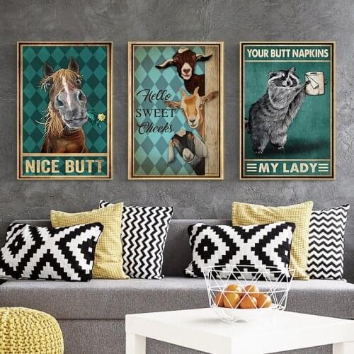 Horse Goat Animals Canvas Paintings Funny Bathroom Toilet Posters and Prints Wall Art Pictures for Living Room Home Decoration