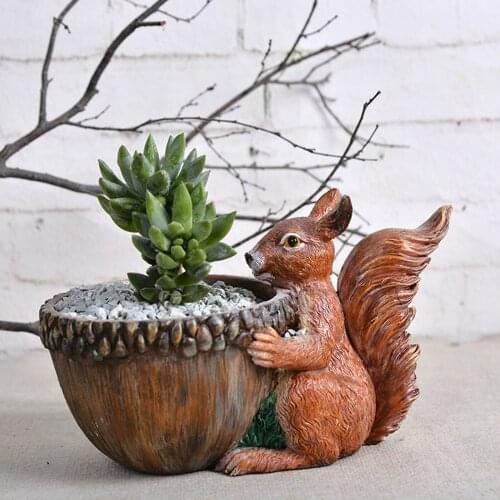 Resin Squirrel Cacti Succulent Plant Flower Planter Micro-landscape Potted Pots