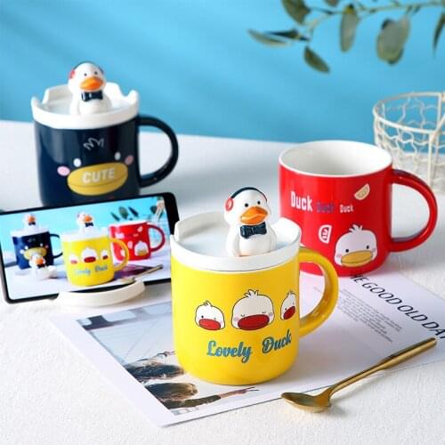 Ceramic Water Cup Japanese Creative Cartoon Pet Cute Duck Mug With Lid Can Be Used As Stand Coffee Cup Environmentally Friendly