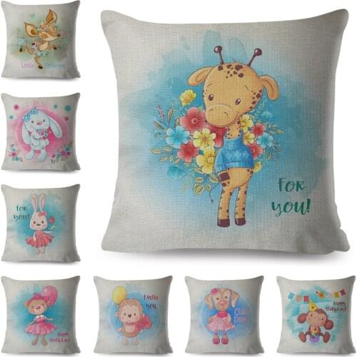 Cute Cartoon Animal Cushion Cover Decor Loverly Giraffe Dog Cat Pillow Case Polyester Pillowcase for Children Room Sofa 45x45cm