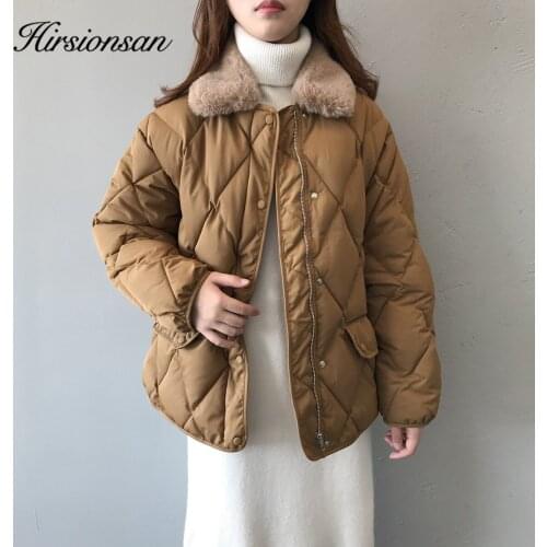 Hirsionsan Turn-down Collar Coat Women Elegant 2020 Winter New Jackets Korean Vintage Quilted Puffer High-Quality Warm Parkas