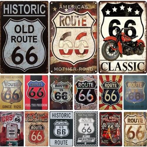Metal Sign American Route 66 Retro Plaque Wall Decor For Bar Pub Vintage Metal Poster Plate Metal Signs Painting Home Wall Decor
