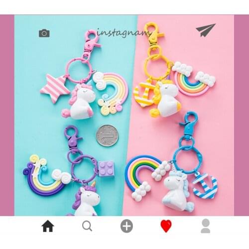 Cute PonyUnicorn Key Chain Lady Girl Charm Bag Keychain Student Bag Key Ring Car Keyring Cute Birthday Gift for Kids Wholesale