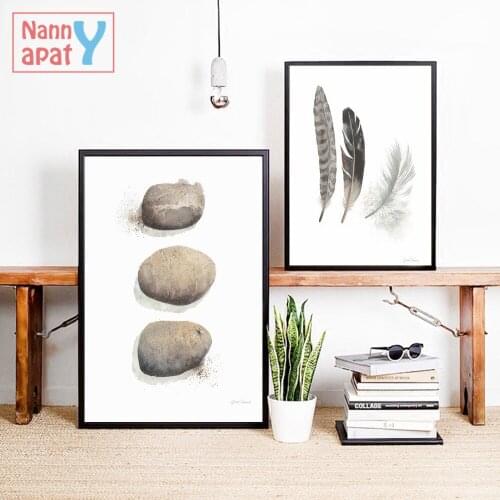 Stone Feather Minimalist Nordic Modern Art Canvas Poster Painting Abstract Funny Wall Picture Print Modern Home Room Decoration