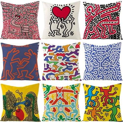Geometric Abstract Cushion Cover Colorful Modern Art Keith Throw Pillow Cover Haring Sofa Home Decorative Pillowcse