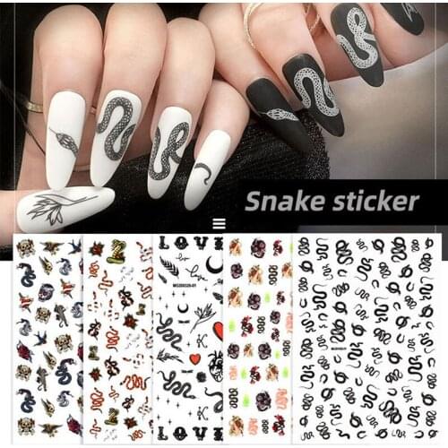New 3D Nail Stickers Dark Series Snake Design Adhesive Water Transfer DIY Nail Art Decoration Manicure Salon Acrylic Tips Tool