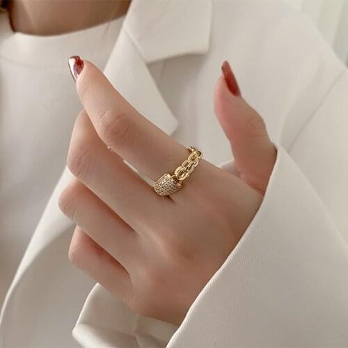Origin Summer Korean Chunky Chain Rings for Women Gold Color Alloy Hollow Curb Link Adjusting Finger Ring Dainty Accessories