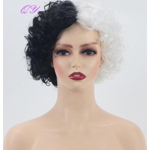 Synthetic Short Woman Wig Half Black Half White Nature Curl Wigs For Women Cosplay Fashion Hairstyle High Temperature Fiber Lady