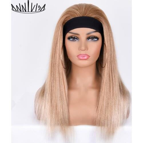 Kinky Straight Headband Wigs For Black Women Brown Blond Glueless Synthetic Hair Wigs For Cosplay Party Daily Use 20Inch Annivia