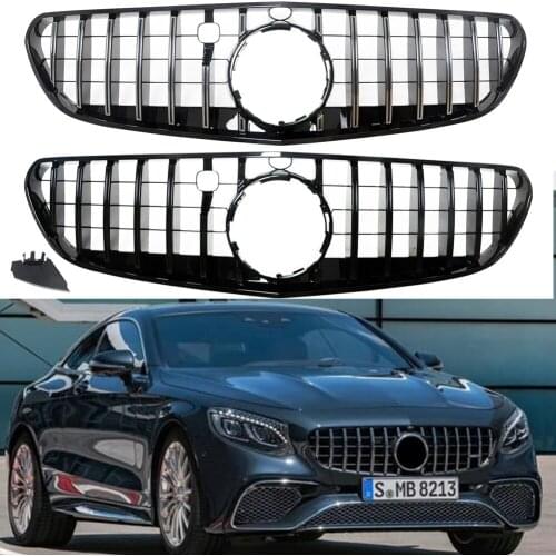 Car Front Racing Grill Upper Billet Bumper Grille Cover For Mercedes-Benz W217 S-Coupe 2018 2019 2020 2021 GTR