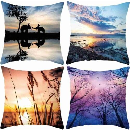 Pillow Case Lovely View Cushion Cover Elephant Sunset View Decorate Home Sofa Car Chair Child Gift Friend Bedroom 45*45Cm