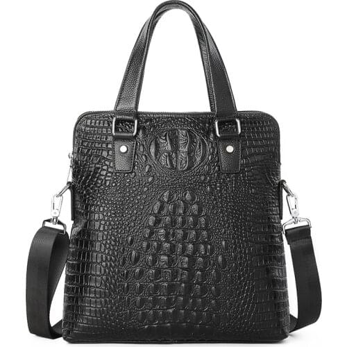 Mens bag Cowhide leather vertical double zipper briefcase mens handbag business first layer leather casual mens shoulder bag