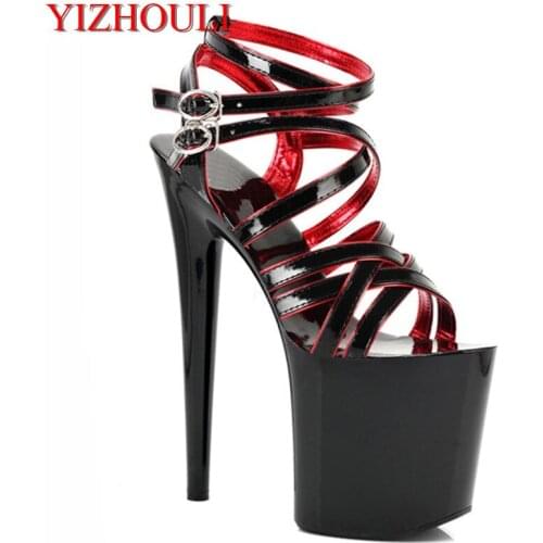 Classics Black Sexy Open Toe Sandals Super-elevation 20cm High-Heeled Sandals Ladys 8 Inch Sexy Gladiator Shoes 20cm