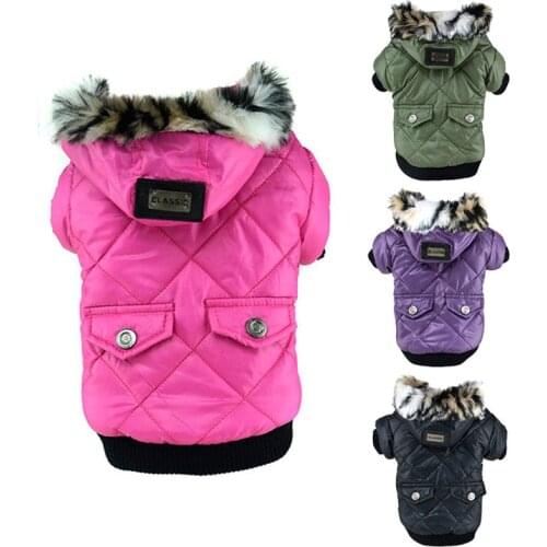 Cute Solid Pet Warm Coats Clothes For Dogs Puppy Clothing For Faux Pockets Fur Trimmed Dog Clothes Hoodie Pets Jacket Costume