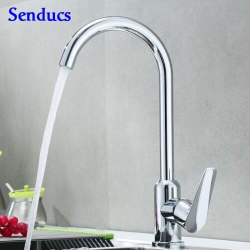 Polished Chrome Kitchen Faucet Senducs SUS304 Stainless Steel Kitchen Mixer Tap 360 Degree Roatation Hot Cold Kitchen Faucets