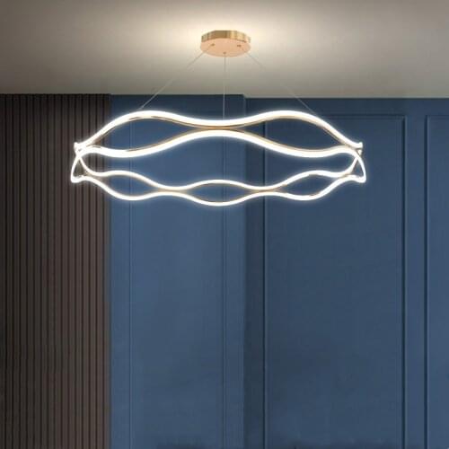 Modern Led Ceiling Light Wave Decorative Living Room Nordic Bedroom Kitchen Dining Lighting Luxury Gold Ring Art Designer Lamp