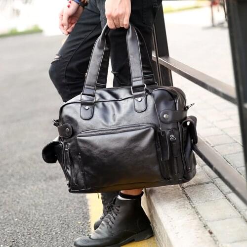 Fashion street PU mens bag shoulder bag Messenger bag mens travel bag black portable leisure motorcycle bag
