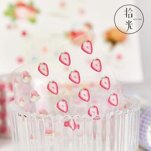 Spring Color PET Tape Series Strawberry Grids Donuts DIY Basic Hand Account Material Stickers 6 Types