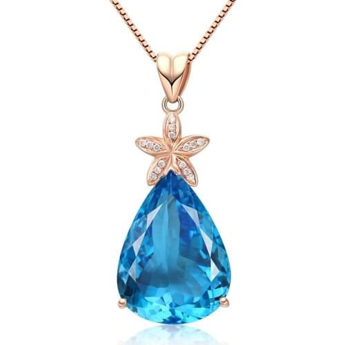 YSH New 100% 925 Sterling Silver Water Drop Shaped Blue CZ Pendant Necklace 2020 Woman DIY Jewelry Mother Day Gift Free Shipping