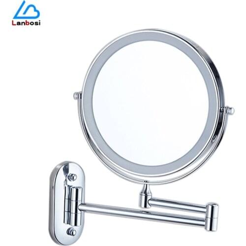 8 inches Bathroom Mirror free punching LED folding retractable makeup mirror double-sided mirror with light wall