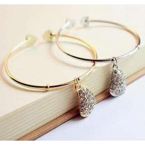 Full Shiny Crystal Hollow Asymmetrical Heart Pendant Opening Adjustable Metallic Bracelets & Bangles for Women