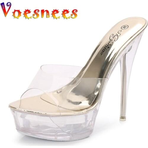 Voesnees Platform 2021 Clear Stripper Heels High Heels 15cm Transparent Platform Cool Slippers Fine with Women Shoes