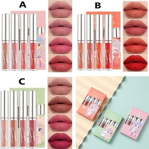 4PCS Liquid Lipstick Waterproof Non-Stick Lip Gloss Set for Dating Wedding Party Daily Lip Makeup for Women
