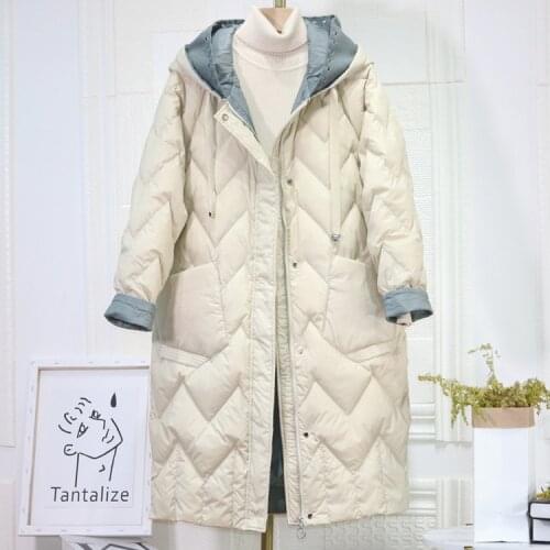 Down jacket women mid-length 2021 new hooded loose and thin Korean white duck down autumn and winter jacket