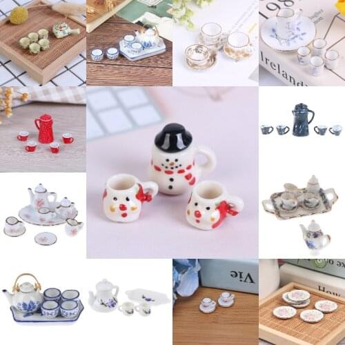 1Set 1:12 Dolls House Miniature Tea Set Cups Set Direction Furniture Kitchen Toys Ceramics Coffee Tea Cups Dollhouse Accessory