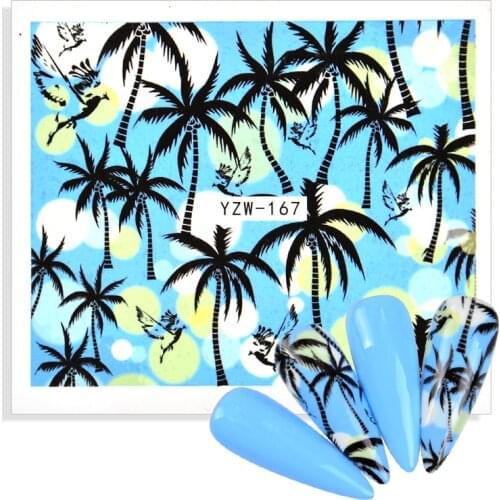 1pcs 3D Palm Coconut Tree Nail Stickers Water Transfer Paper Tropical Style DIY Manicure Polish Decals Nail Art Decoration Tools