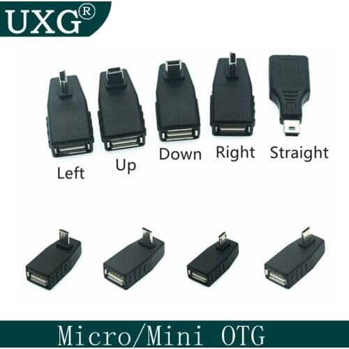 1pcs 90 Degree Right Angle Micro & Mini USB to USB Female OTG Host Adapter for Cell phone Tablet Connected Flash Disk Mouse
