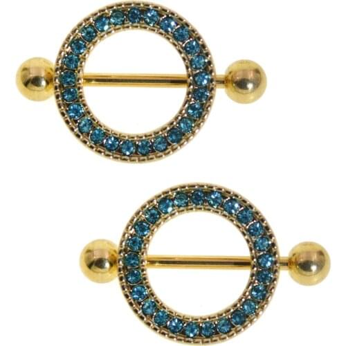 2Pcs 14G Gold blue Full CZ Nipple Piercing, Sexy Bar Rings Jewelry Creative Punk Body Jewellery Women Men Gift Punk Jewelry