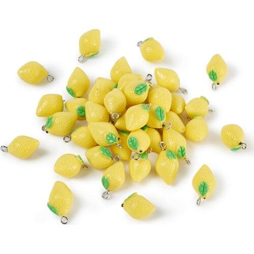 200 pcs Lemon Resin Pendants Fruit Charms For DIY Jewelry Earrings Key Chains Making Accessories 20x12x12mm, Hole: 2mm