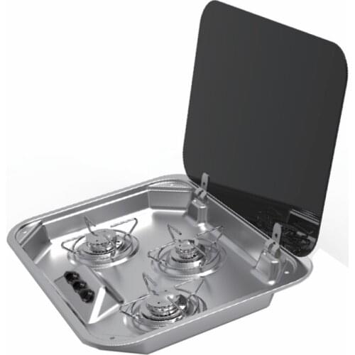 3 Burner Gas Stove Hob With Glass Lid 3*1.35KW 560*440*60mm GR-888 Boat Caravan RV Camper