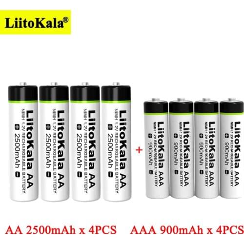 4pcs Liitokala 1.2V AA 2500mAh Ni-MH Rechargeable battery + 4pcs AAA 900mAh for Temperature gun remote control mouse batteries