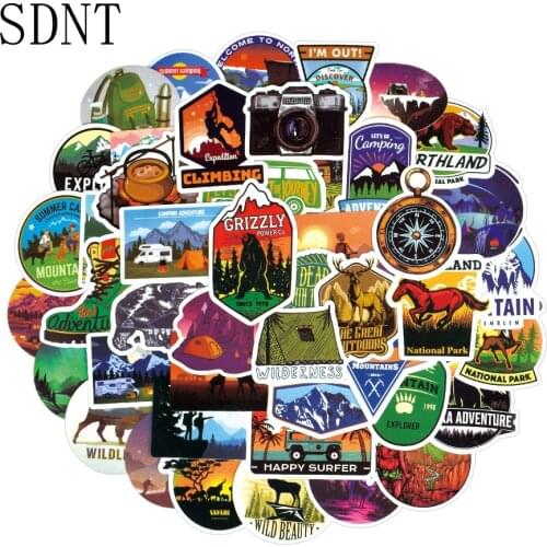 50 PCS Adventure Camping Stickers Outdoor Landscape Climbing Travel Waterproof Sticker for DIY Cup Suitcase Laptop Bicycle Car
