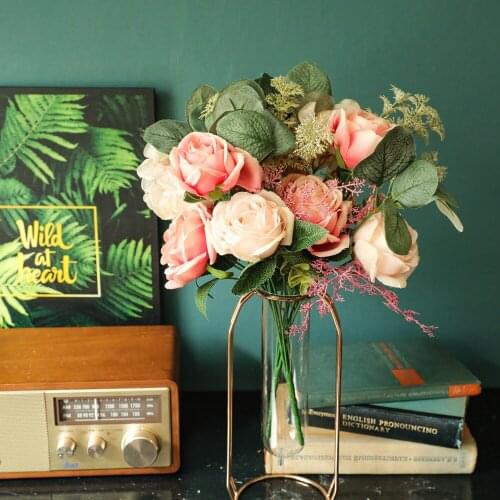 Home Accessories Fake Rose Flower Bunch Wedding Road Guide Decoration Silk Rose Flower Branch Bride Hand Flower Bouquet