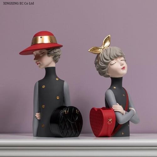 Living Room Home Decoration Creative Cute Girl Resin Statue Flower Arrangement Vase Crafts Desktop Cosmetic Storage Box Gift