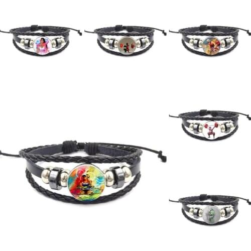 EJ Glaze Sport Women Art Picture For Women Men Party Vintage Cabochon Colorful Collar Black Leather Bracelet Bangle