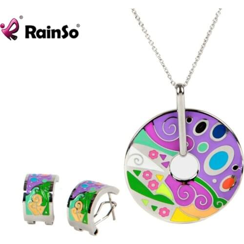 Colorful Round Pendant Necklace Jewelry Sets Necklace & Earrings for Ladies Party Engagement Enamel Jewellery Sets Drop-ship